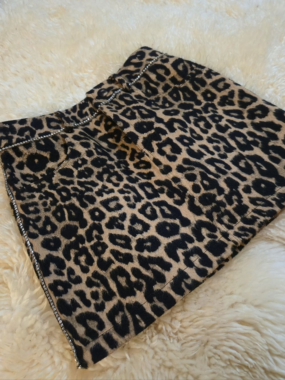 Liu Jo Leopard Print Mini Skirt with Rhinestone Trim Size 2